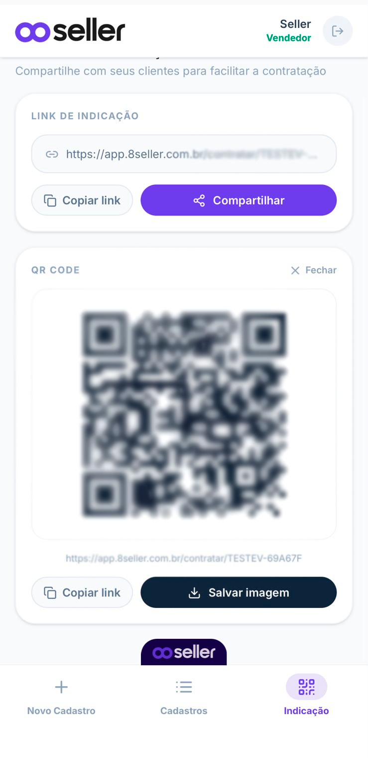 Indicação por link e QR