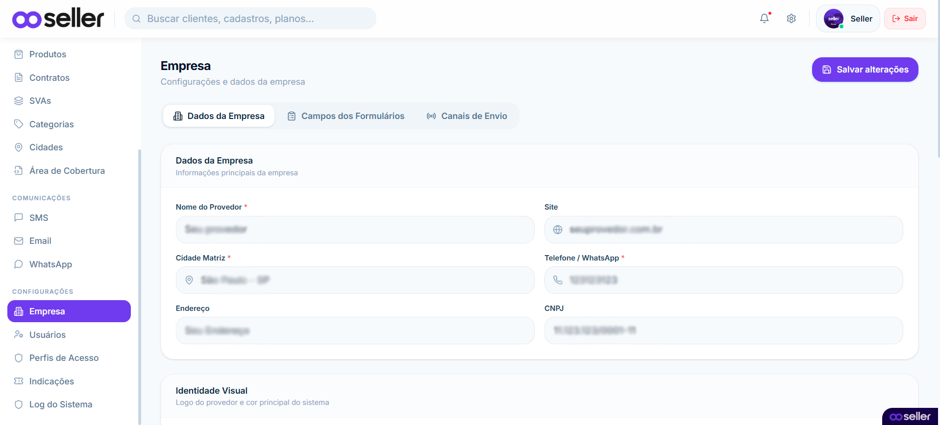 Configurações da empresa